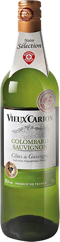 Bouteille de vin blanc — IGP(2) VIN BLANC CÔTES DE GASCOGNE COLOMBARD SAUVIGNON* VIEUX CARION