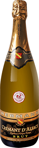 Bouteille de vin effervescent — AOP(1) CRÉMANT D’ALSACE BRUT* REBMANN