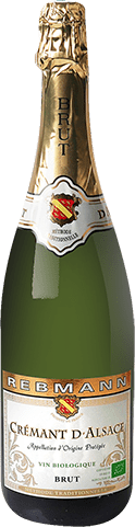 Bouteille de vin effervescent — AOP(1) CRÉMANT D’ALSACE BRUT BIO** REBMANN