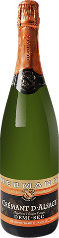 Bouteille de vin effervescent — AOP(1) CRÉMANT D’ALSACE DEMI-SEC REBMANN