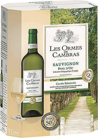 Bag-in-box de vin blanc IGP Vin Blanc Pays D’OC Sauvignon « Les Ormes De Cambras », millésime 2025/2026 — vignoble Sud-ouest