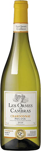 Bouteille de vin blanc IGP Vin Blanc Pays D’OC Chardonnay « Les Ormes De Cambras », millésime 2025/2026 — vignoble Languedoc