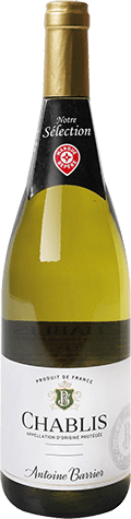 Bouteille de vin blanc AOP Vin Blanc Chablis « Antoine Barrier », millésime 2025/2026 — vignoble Bourgogne