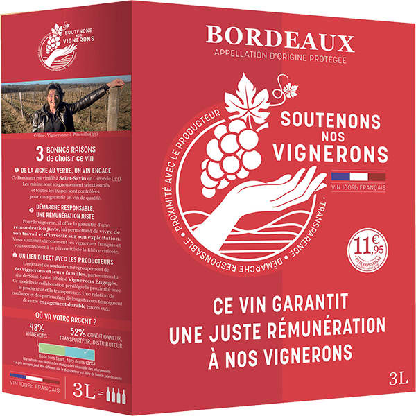 Bouteille de vin rouge — AOP(1) VIN ROUGE BORDEAUX SOUTENONS NOS VIGNERONS