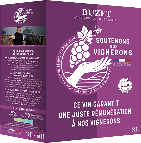 Bouteille de vin rouge — AOP(1) VIN ROUGE BUZET SOUTENONS NOS VIGNERONS