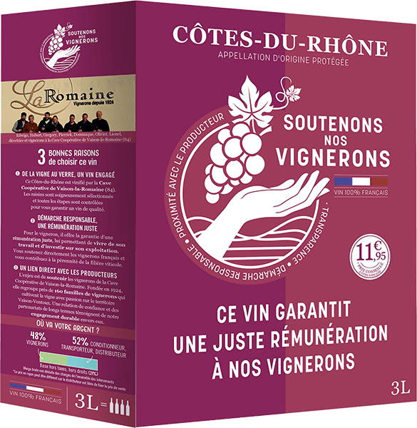 Bouteille de vin rouge — AOP(1) VIN ROUGE CÔTES-DU-RHÔNE SOUTENONS NOS VIGNERONS