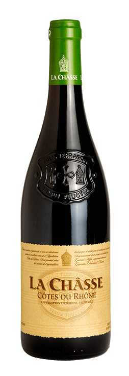 Bouteille de vin rouge Côtes du Rhône prestige Bio « La châsse », millésime 2021 — vignoble Rhône