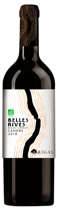 Bouteille de vin rouge AOC Cahors bio « Belles rives », millésimes 2023 à 2024 — vignoble Sud-ouest