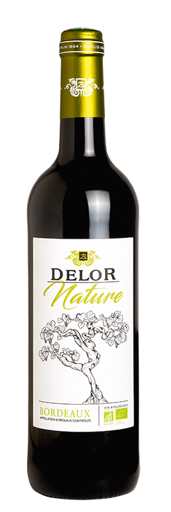 Bouteille de vin rouge AOC Bordeaux bio « Delor nature », millésime 2022 — vignoble Bordeaux