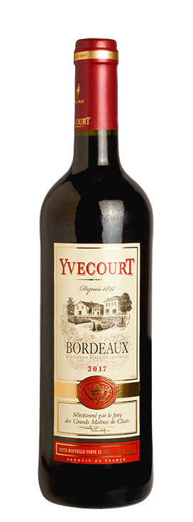 Bouteille de vin rouge Bordeaux « Yvecourt », millésimes 2019 à 2020 — vignoble Bordeaux