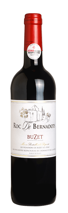 Bouteille de vin rouge Buzet « roc de bernadots », millésime 2021 — vignoble Sud-ouest
