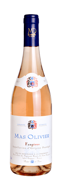 Bouteille de vin rosé faugères « mas olivier », millésime 2019 — vignoble Languedoc