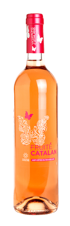 Bouteille de vin rosé AOP Côtes du roussillon « Fruité catalan », millésimes 2019 à 2020 — vignoble Languedoc