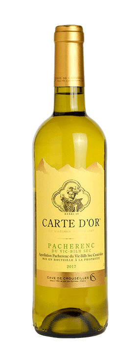Bouteille de vin blanc Pacherenc du vic-bilh sec « AOC Carte d'or », millésime 2020 — vignoble Sud-ouest