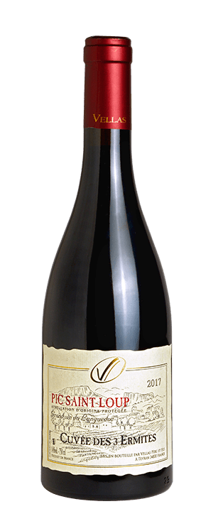 Bouteille de vin rouge AOC Pic St Loup « Cuvée des 3 ermites », millésime 2024 — vignoble Languedoc